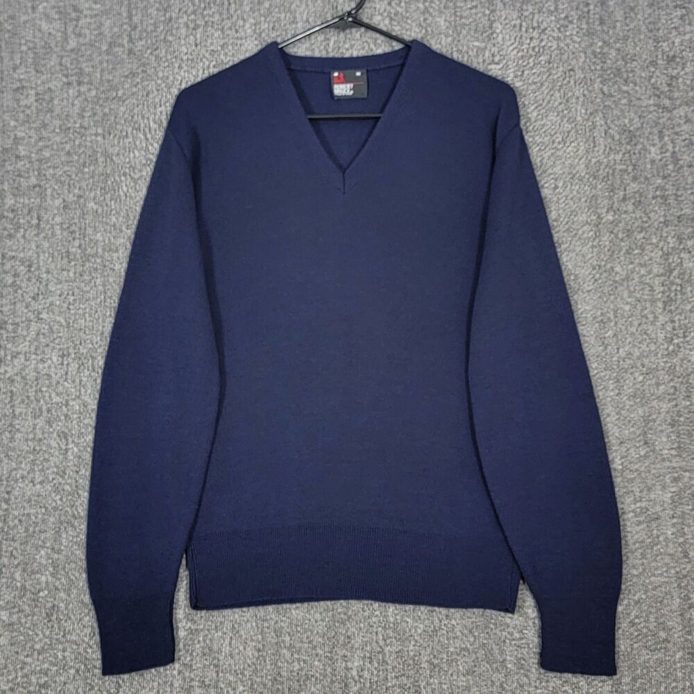 Vintage Robert Bruce Sweater Mens Medium Blue V Neck Acrylic ILGWU Made In USA
